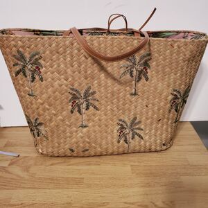 TUMBLR ERA JOE BOXER Wicker Straw Beach Tote Bag Purse Shoulder Strap Palm Tree